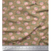 Soimoi Rayon Fabric Check,Leaves & Rose Floral Print Fabric by The Yard 42 Inch Wide
