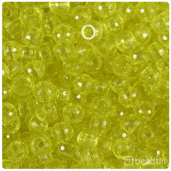BeadTin Yellow Transparent 9mm Faceted Barrel Pony Beads (500pcs)