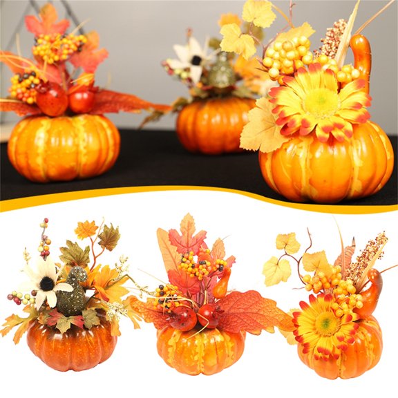 YOHOME Best Gift for Christmas Fake Pumpkins with Artificial Flowers for Halloween House Party Thanksgiving Fall Ornaments Home Table Centerpiece Kitchen Decor