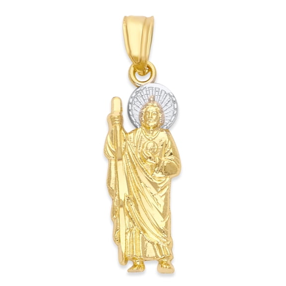 Golden Fire Solid 14k Two Tone Gold Saint Jude Pendant - Catholic Gifts for Women