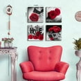thumbnail image 2 of Red Wall Decor for Bedroom Red Bathroom Accessories Black and White Canvas Wall Art Rose Pictures for Living Room Home Decor Flower Painting Couples Bedroom Kitchen Modern Artwork 12x12"4Pcs/Set, 2 of 6