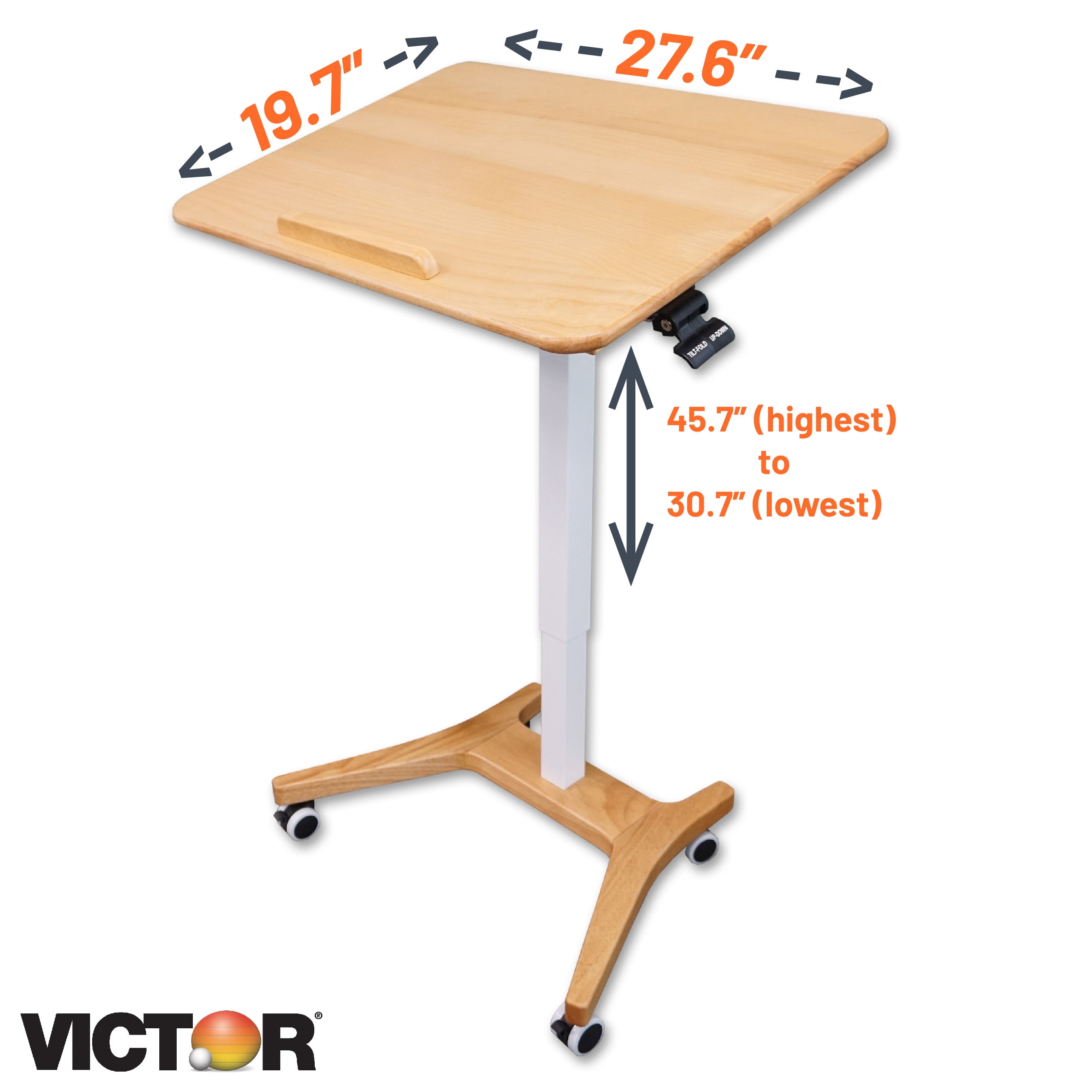 Victor Solid Wood Mobile Standing Desk – Adjustable Height, Ergonomic Stand-Up Desk for Your Office, Sturdy Workstation, Modern Design and Space-Saving Solution