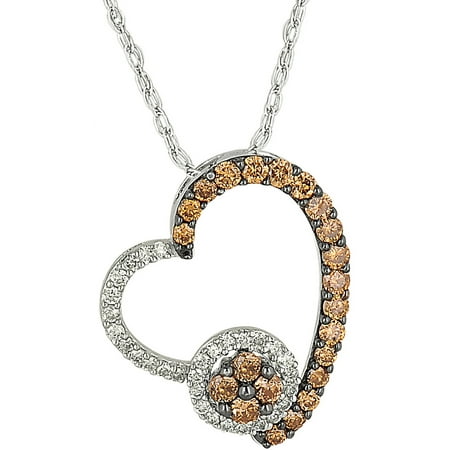 1/2 Carat T.W. Champagne and White Diamond 10kt White Gold Bouquet Heart Pendant