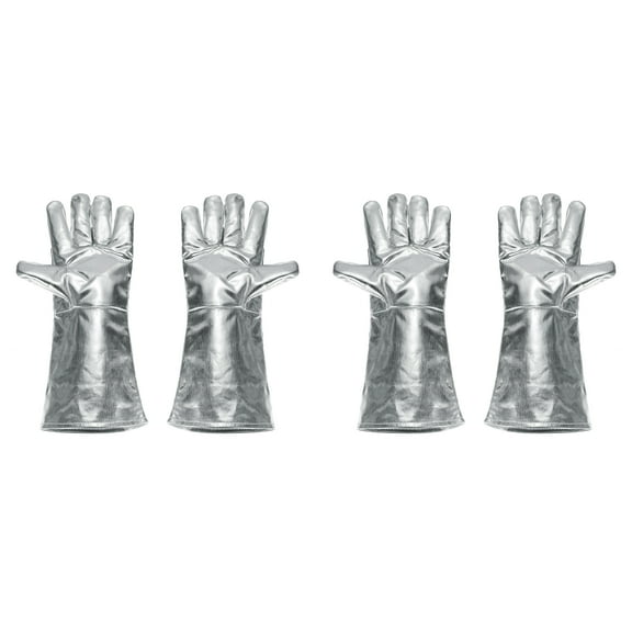 Uxcell 2Pair A333-1 Aluminized Welding Gloves 16" Fire Heat Resistant Long Sleeve BBQ Grill Gloves for Oven Baking