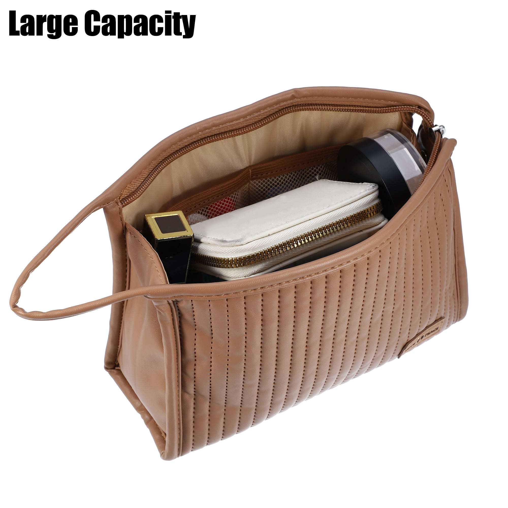 Unique Bargains Floral Makeup Bag Zipper Flower Cosmetic Pouch Coffee Colour