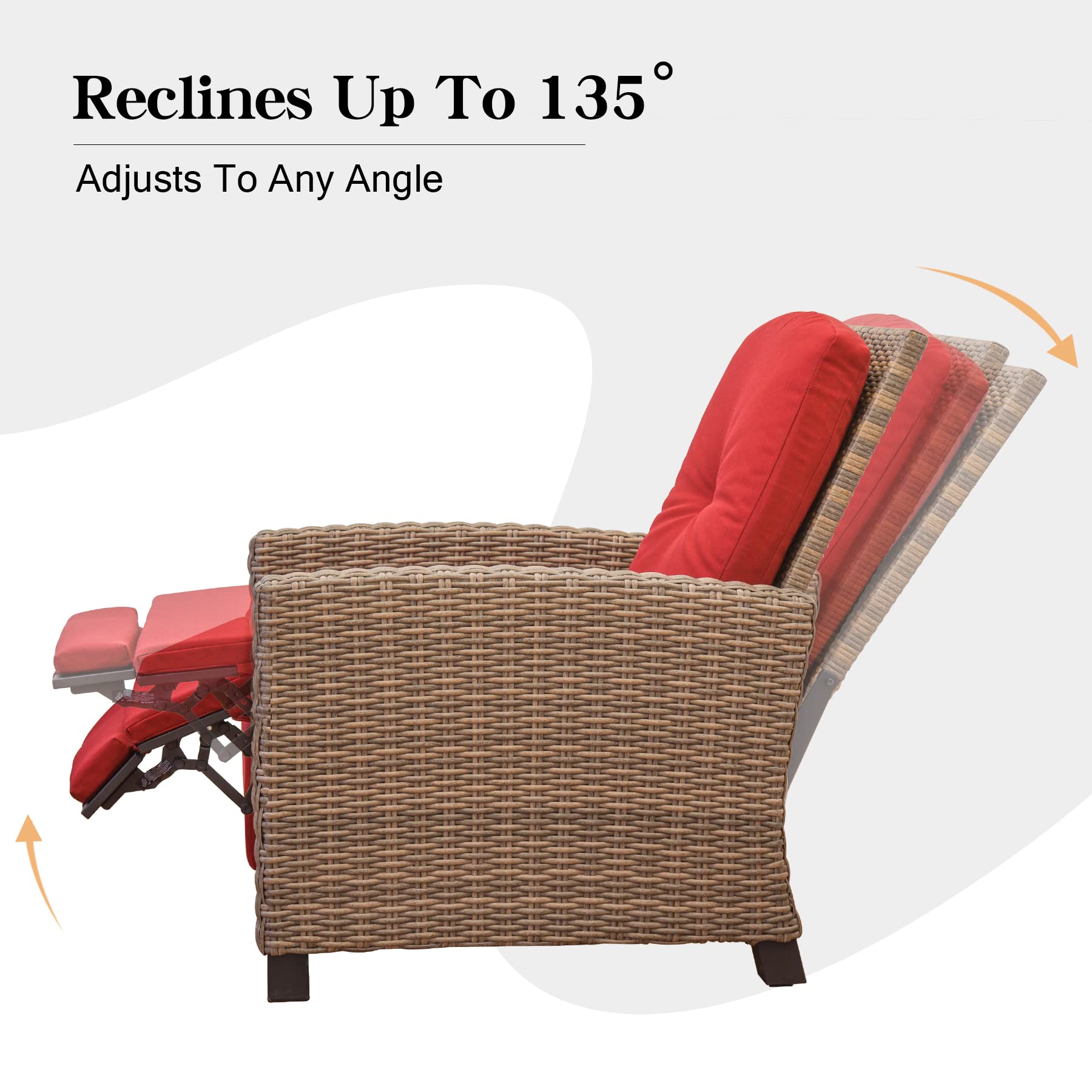 Domi Indoor & Outdoor Recliner, All-Weather Wicker Reclining Patio Chair - image 4 of 8