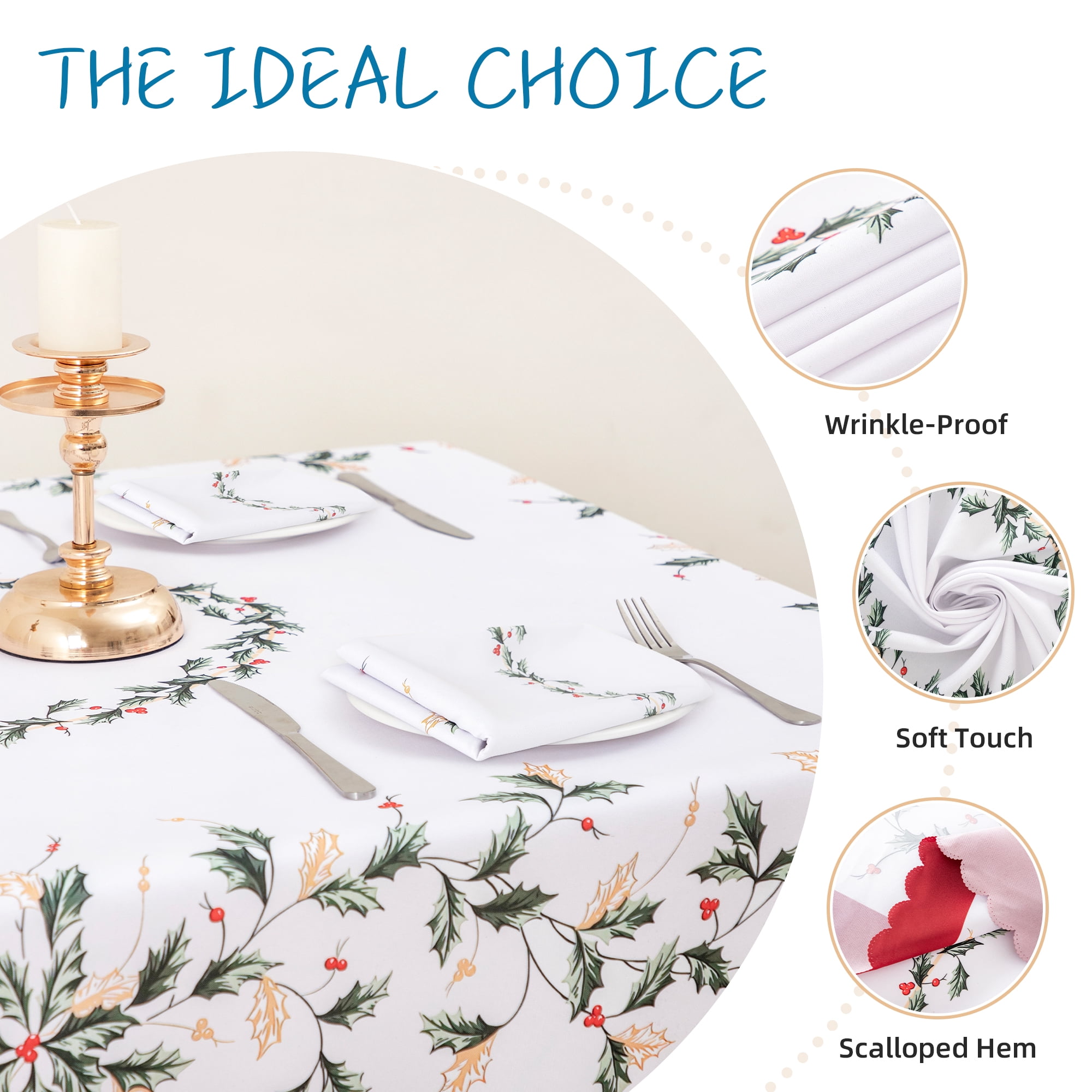 RAY STAR Christmas Table Cloth for Rectangle Table 52x70 Polyester Machine Washable Table Cloths, Thick Can not See Through Heavy Duty Tablecloth