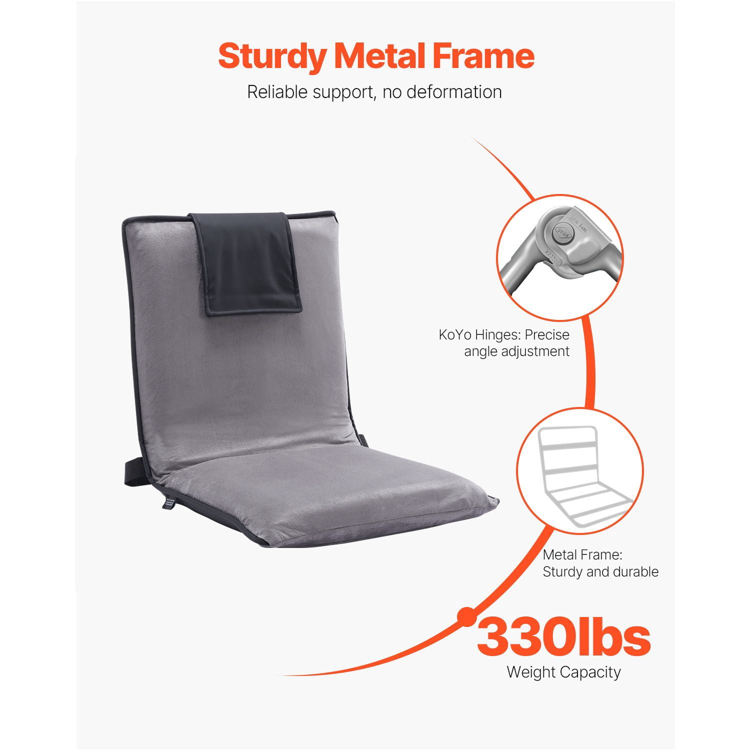 Adjustable Floor Chair with 6 Recline Positions, High-Density Foam, Suede Fabric, Foldable, for Reading Gaming Relaxing
