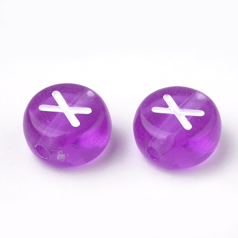 500 g Transparent Acrylic Beads Horizontal Hole Mixed Letters Flat Round Dark Orchid 7x4mm Hole: 1.5mm 3700pcs/500g