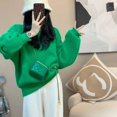 thumbnail image 1 of Suéter de cachemira de imitación de visón con cuello redondo verde menta para mujer, suéter de punto holgado de estilo coreano de estilo perezoso, de alta clase y aspecto excelente, 1 of 6
