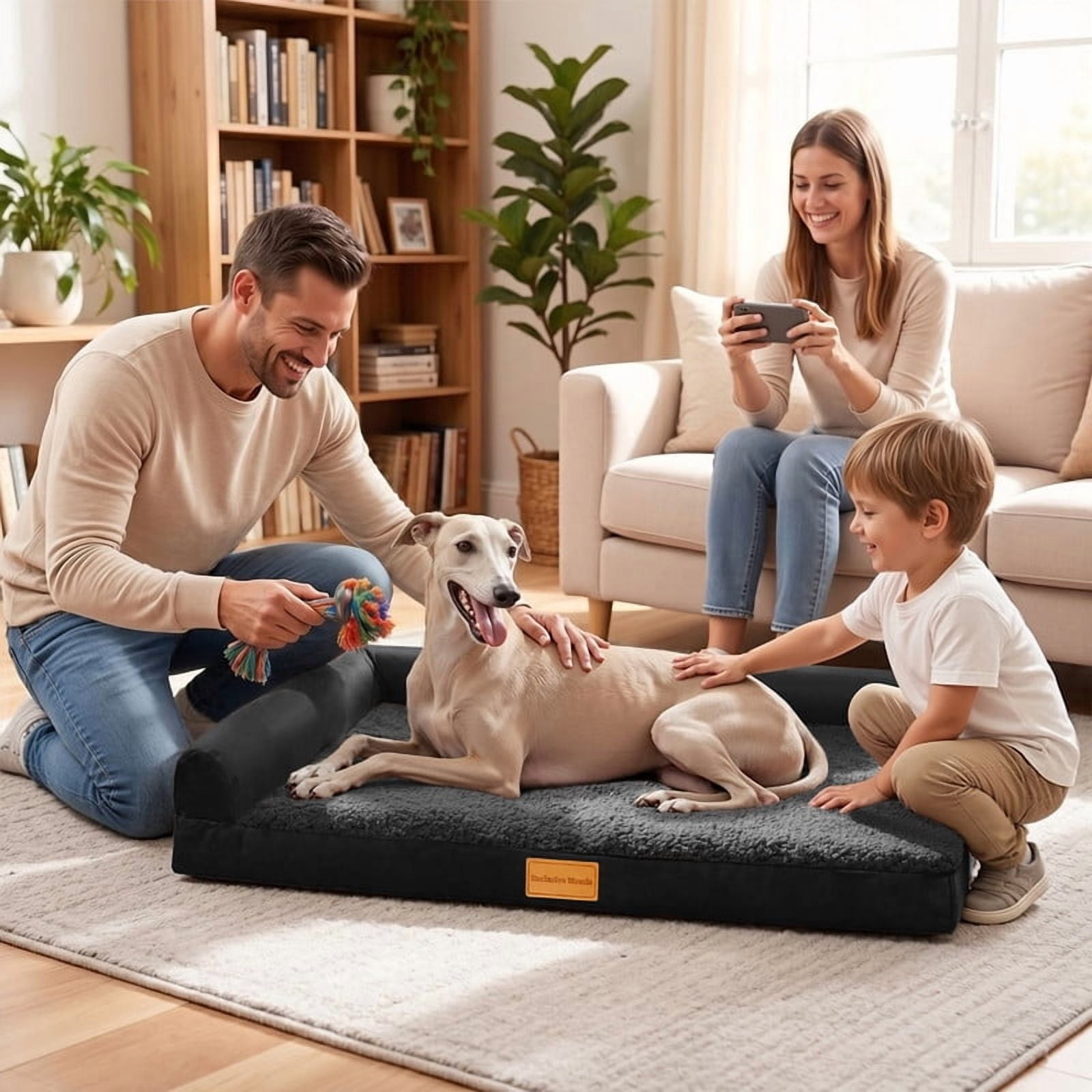 Exclusivo Mezcla L-Shaped Pet Couch Bed with Removable and Washable Cover, Orthopedic Dog Bed for Small Dogs with Non-Slip Bottom, 30"×20", Black