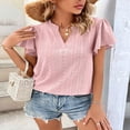 thumbnail image 2 of Women‘s Ruffle Short Sleeve V Neck Solid Color Blouse Tunic Top Basic Shirts Plus size, 2 of 6