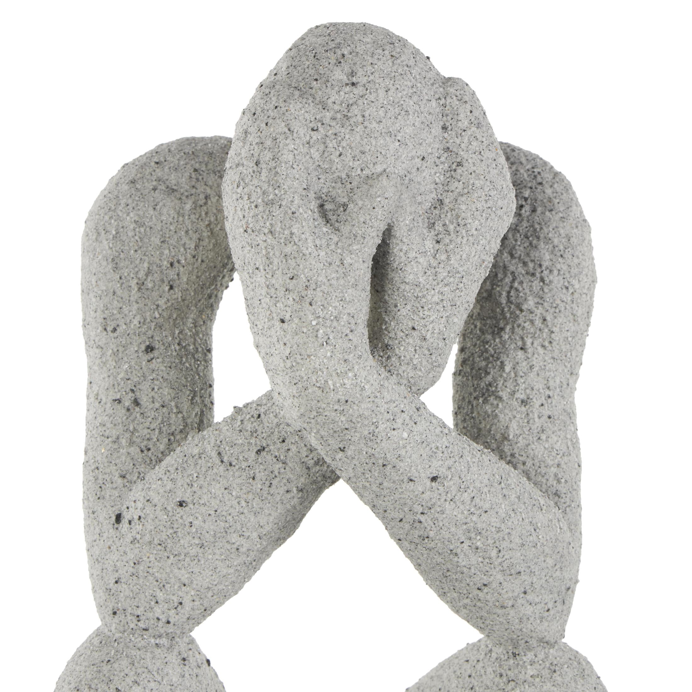 6" x 19" Gray Polystone Crouching People Sculpture with Black Square Base, by DecMode