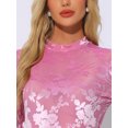 thumbnail image 5 of DARING DIVA Women's See Through Mesh Mock Neck Velvet Floral Tee Shirts M Pink, 5 of 6