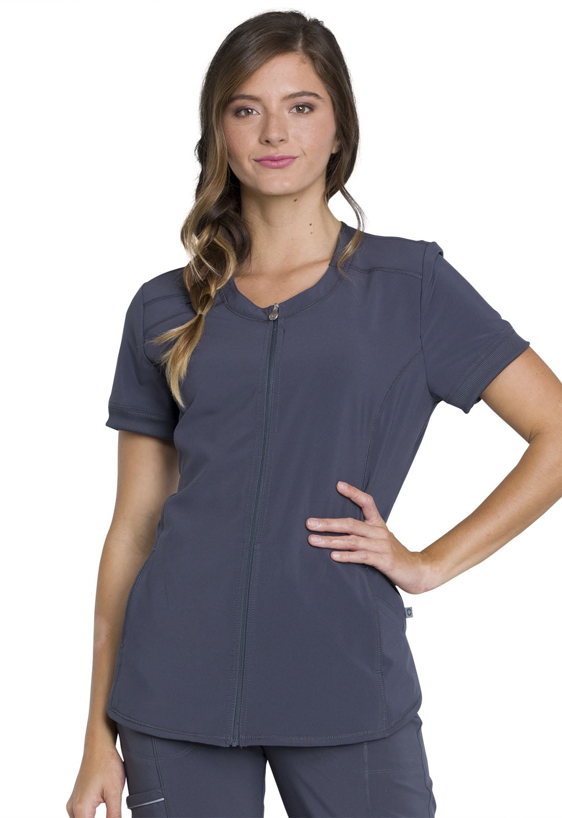 Cherokee Cherokee Infinity Scrubs Top for Women Zip Front VNeck
