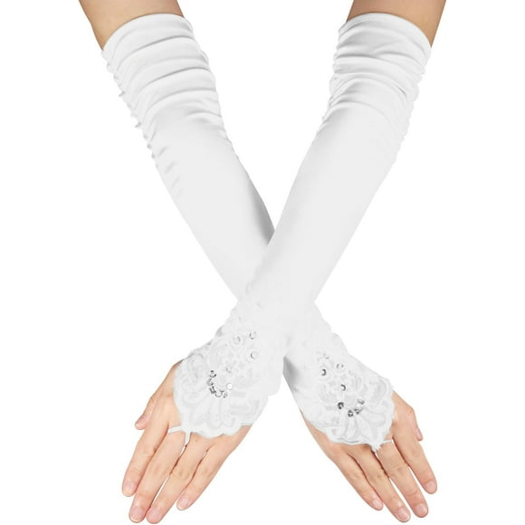 Long Lace Gloves, Soft Fingerless Lace Gloves 1920s Opera Women's Sexy Long Satin for Bridal Wedding Women Masquerade