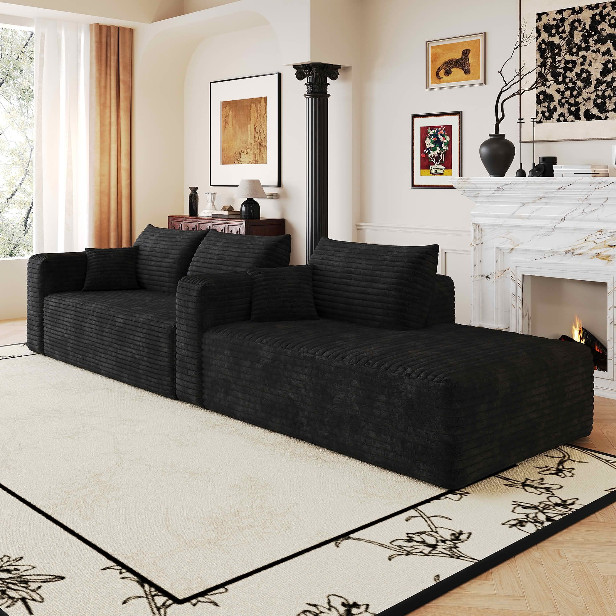MAYEERTY 103 Inch L‑Shaped Cloud Sectional Sofa, Modern Minimalist Deep‑Seat Corner Couch, Plush Corduroy Upholstered Reversible Sofa, No‑Assembly Required for Living Room Apartment