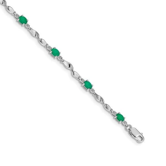14K White Gold Diamond & Emerald Bracelet