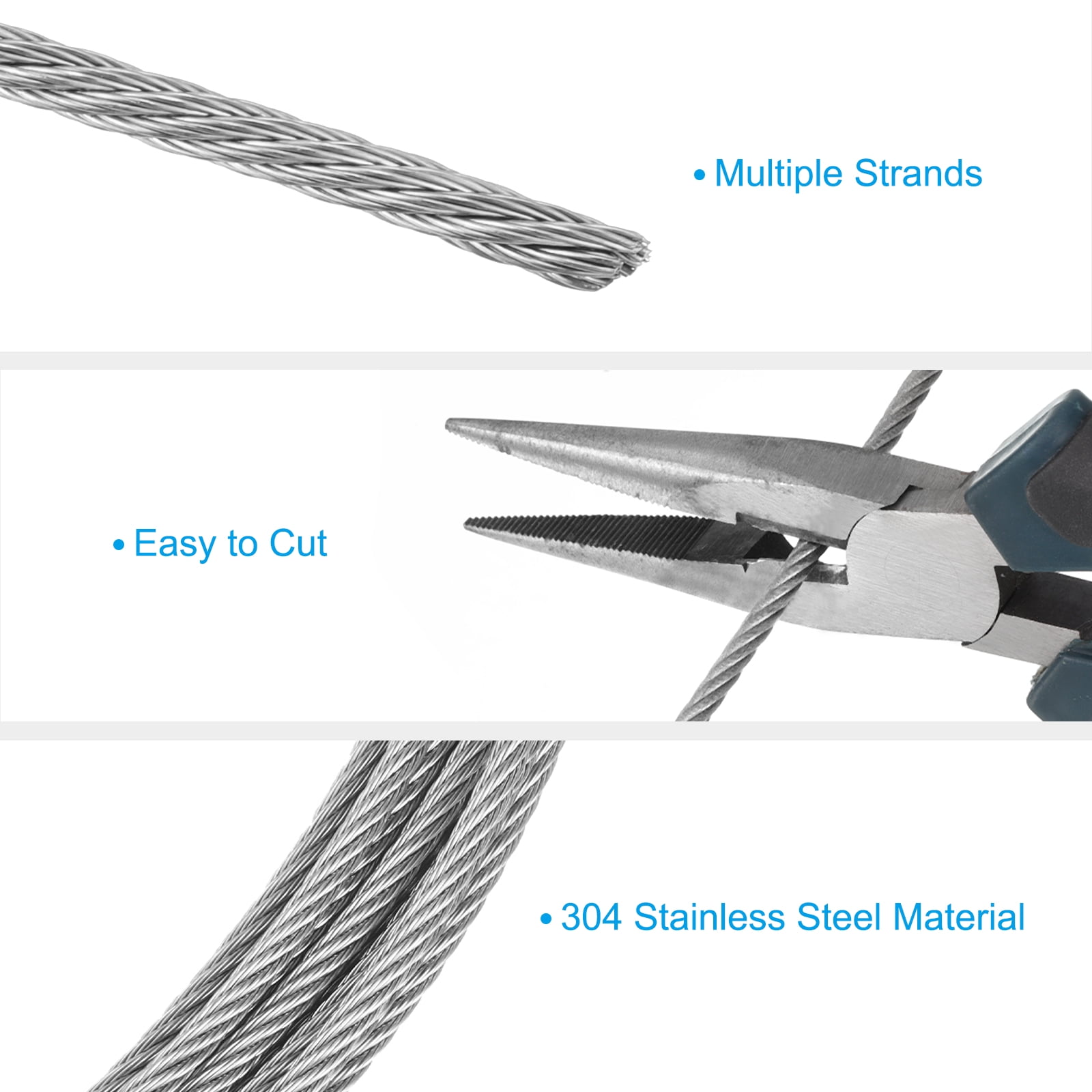 Uxcell 32.8 Ft Stainless Steel Picture Hanging Wire Kit with 6 Pcs M4 Aluminum Sleeve, Silver