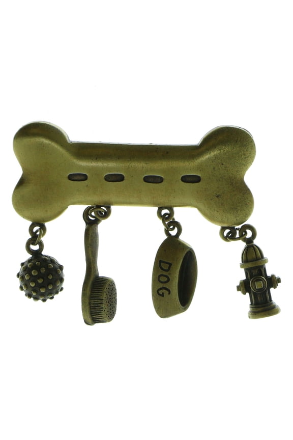 Dog Bone Dog Associated Charms Brooch-Pin Gold-Tone