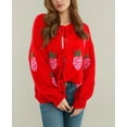 thumbnail image 4 of Women's Cardigan Strawberry Jacquard Knitted Sweater Casual Loose Knit Cardigan Sweaters of Female S-XL, 4 of 6