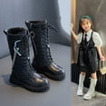 thumbnail image 2 of Krdevn Girls Lace Up Riding Boots Mid Calf Boots PU Leather Side Zipper Punk Boot,Baby Shoes Girl,Size:7-8 Years, 2 of 9