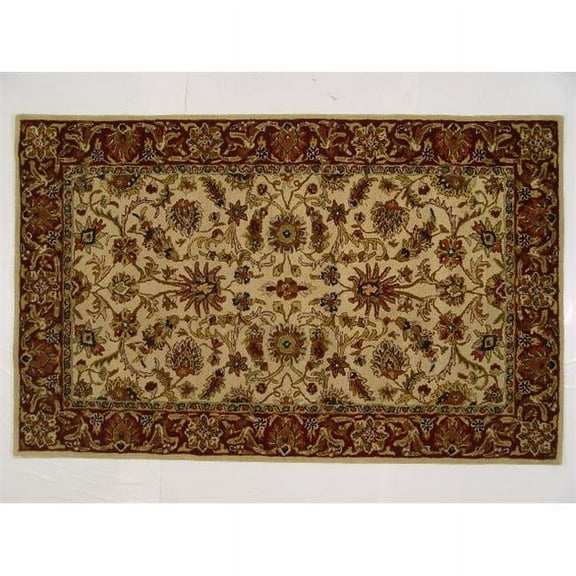 LS-RM33 5 x 8 ft. Kavera 100 Percent Long Fiber Wool Hand Made Rug, Beige & Red