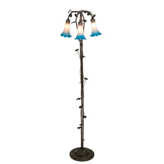 Meyda Lighting 58" High Pink/Blue Tiffany Pond Lily 3 Light Floor Lamp