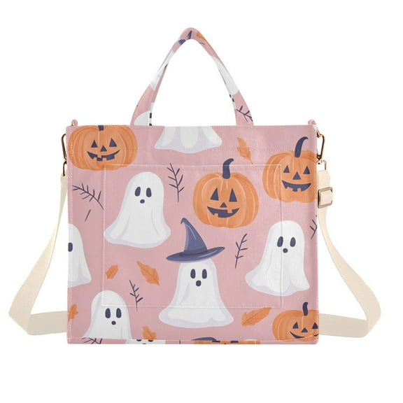 FORMRS Womens Corduroy Tote Bag Crossbody Shoulder Handbag with Pocket, Cartoon Halloween Ghosts