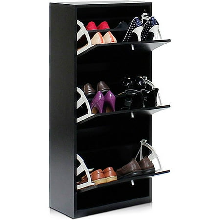 Furinno FNAJ-11042-1 3-Tier 3-Door Shoe Storage Cabinet, Black