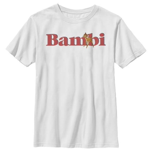 Boy's Bambi Red Large Logo  Graphic Tee White Large