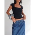 thumbnail image 2 of Women Y2k Short Sleeve Crop Tops Square Neck Lace Trim Bow Front T-shirt Slim Fitted Shirts Tees Streetwear, 2 of 6