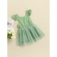thumbnail image 3 of Qmyliery Little Girl’s Fly Sleeve Dress,Solid Color Round Neck Mesh Yarn Stitching A-line Dress, 3 of 9
