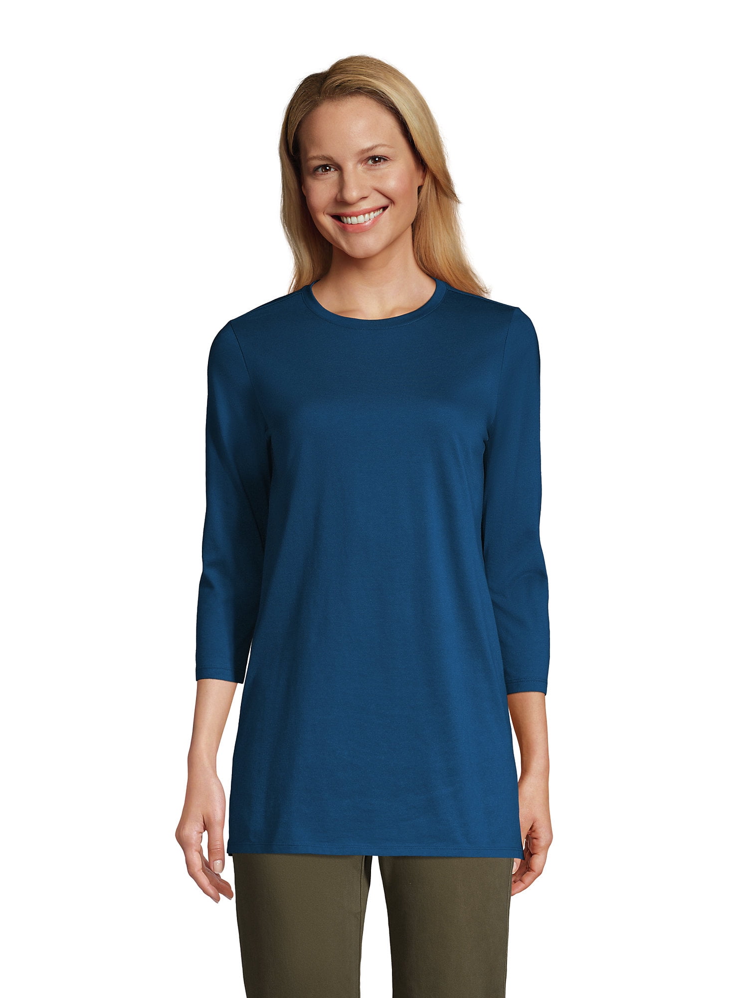 Lands' End Women's Petite 3/4 Sleeve Supima Cotton Crewneck Tunic