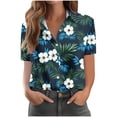 thumbnail image 2 of JTZGDY Women Hawaiian Shirt Soft Cool Summer Hawaii Shirts Floral Tropical Print V Neck Collared Beach Vacation T-Shirt Short Sleeve Button Up Lightweight Cardigan Tops Army Green XXXXXL, 2 of 7