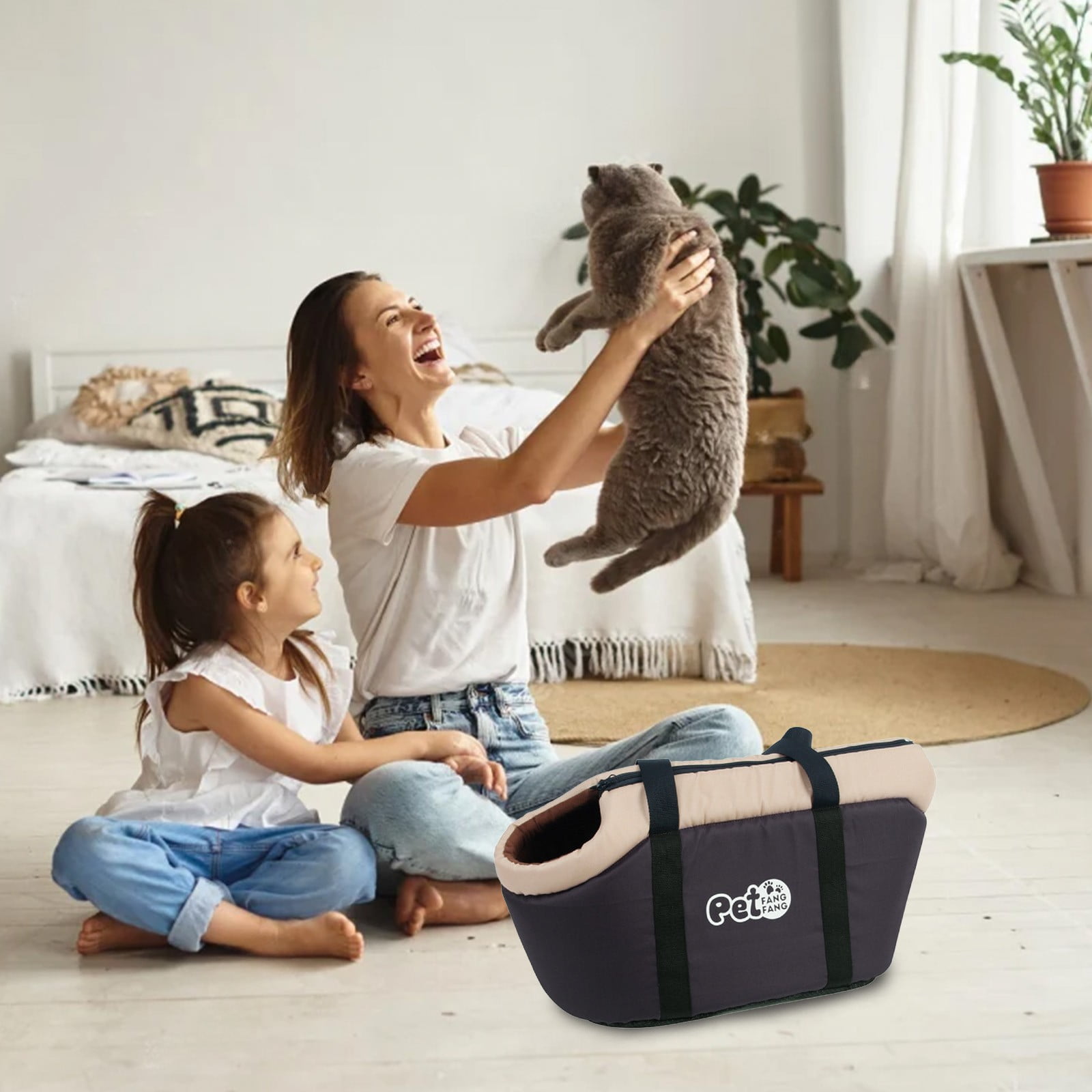 RoamHome Pet Carrier Bag for Cats & Small Dogs - Breathable Travel Handbag with Removable Cushion, Multi-Way Carry (Shoulder/Backpack/Handheld) & Non-Slip Base, for Outdoor/Vet Visits