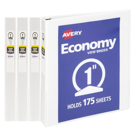 Avery Economy ViewBinders, 1 inch Rings, 4 Binders (46042)