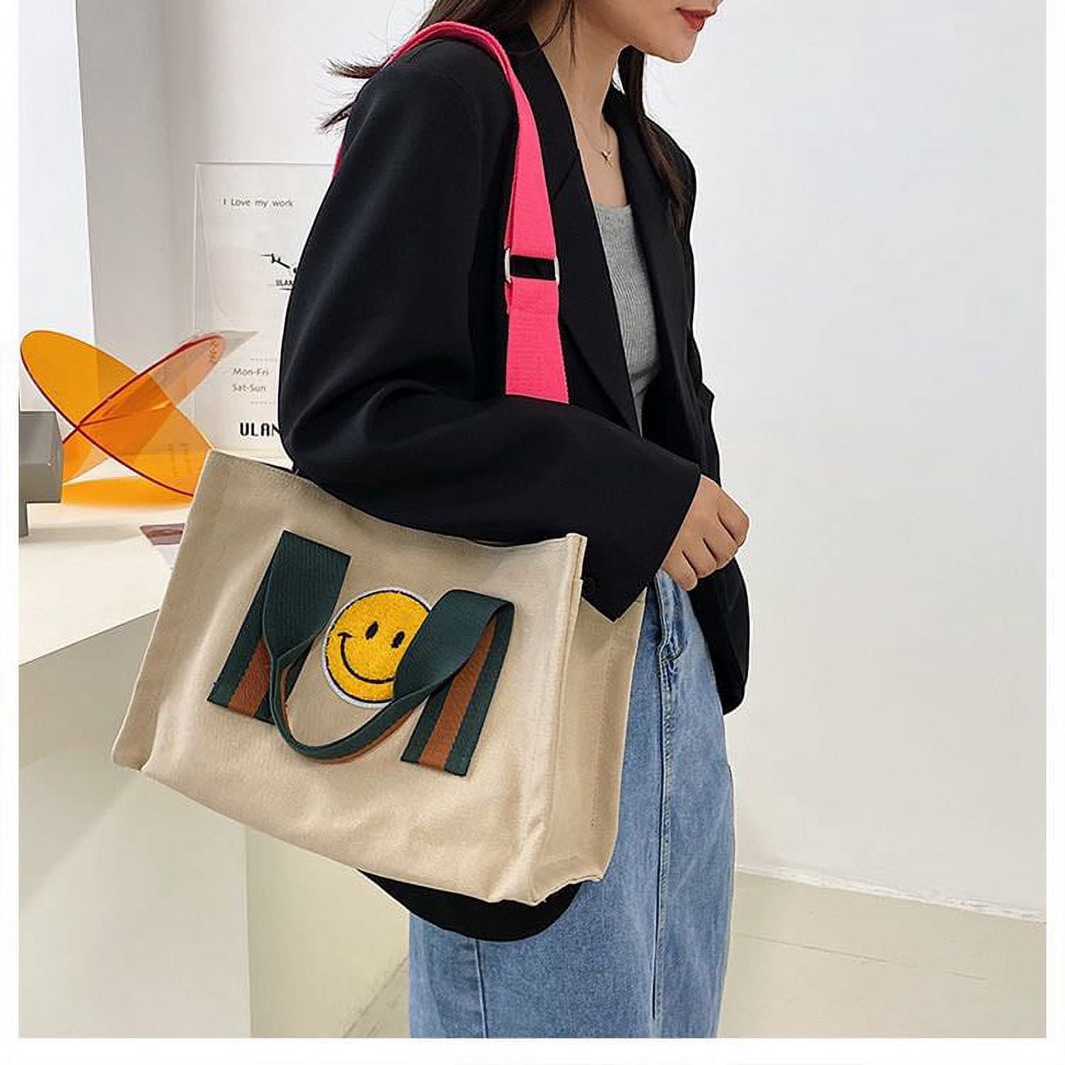 Smile Midi Canvas Tote Crossbody shoulder Bag