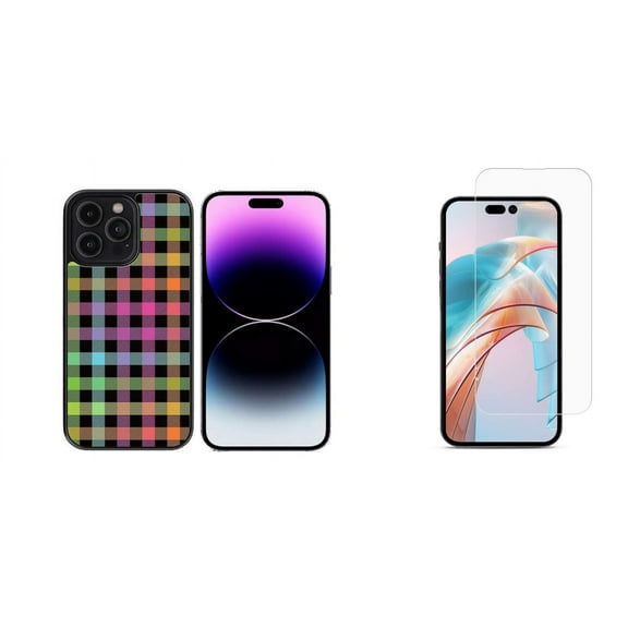 Bemz Phone Case for iPhone 15 Pro Max with Tempered Glass Screen Protector, Lightweight Shockproof Scratch Resistant UV Print Protective TPU Cover (Colorful Cubes)