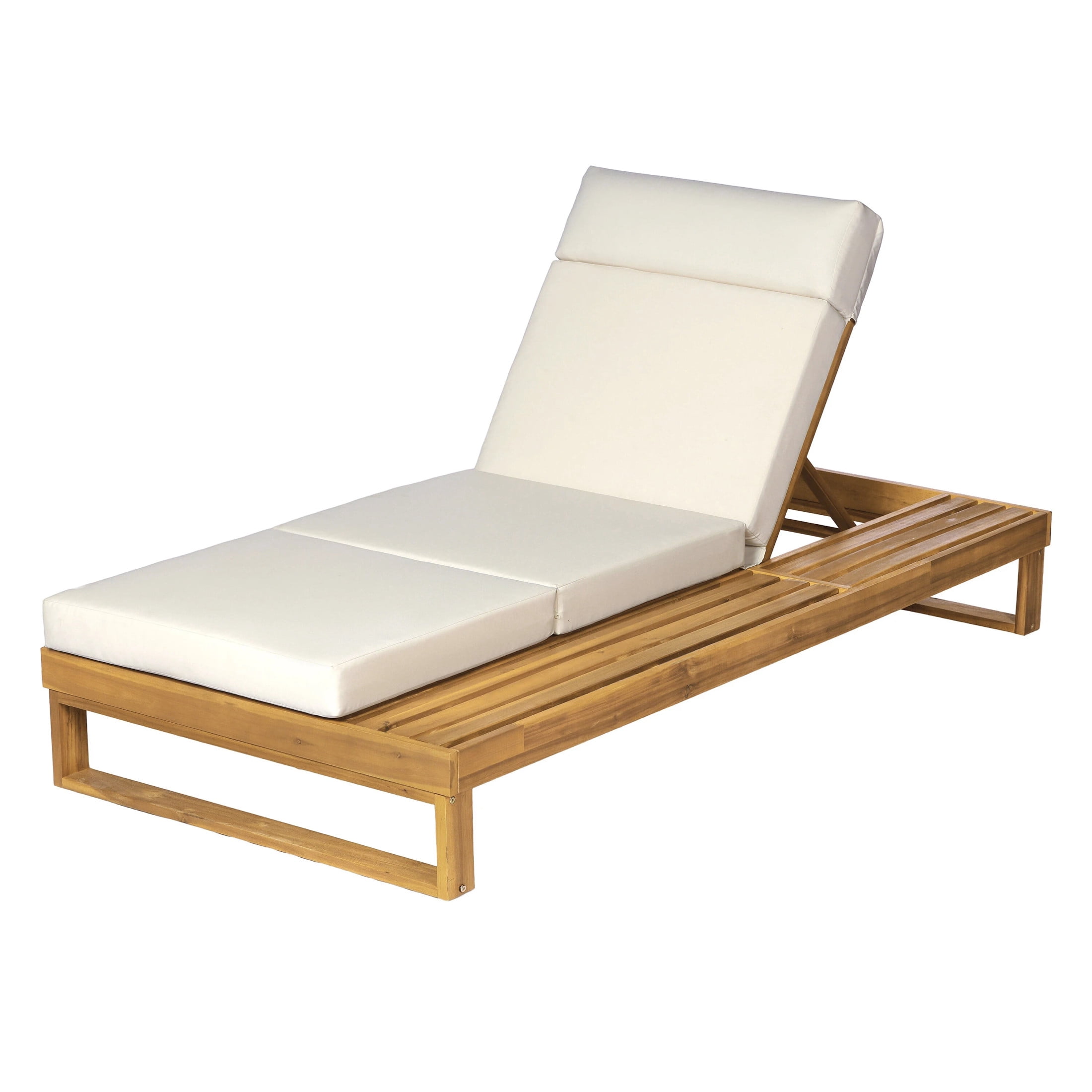 Christopher Knight Home Acacia Wood Chaise Lounge with 4-Fold Cushion, Adjustable Recliner, Teak + Beige