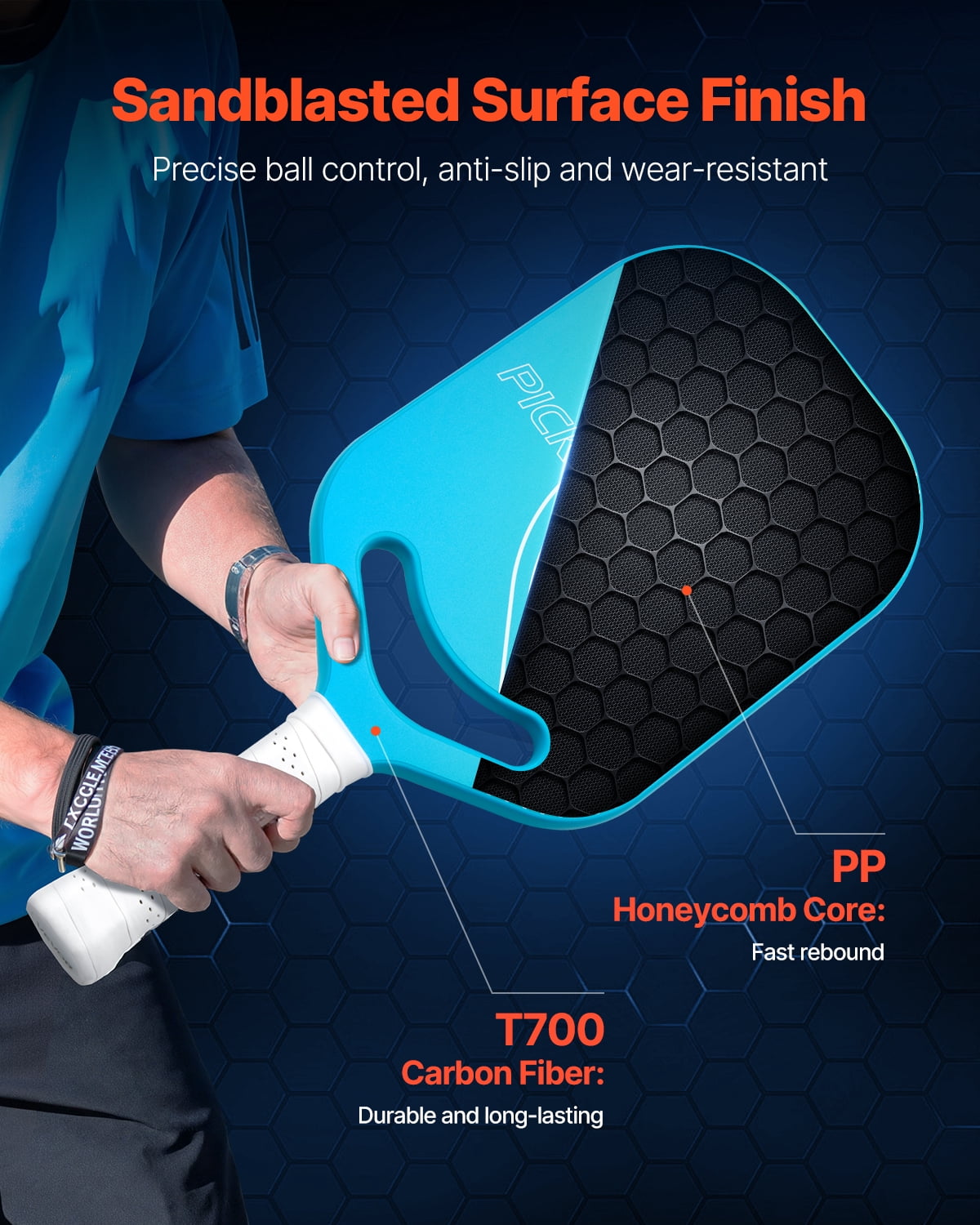 VEVOR Pickleball Paddle with Aero Throat, T700 Carbon Fiber Surface & Honeycomb Core, Professional Pickleball Paddle with Increased Power & Control & Spin, Pickle Ball Racket for Adults, Men & Women