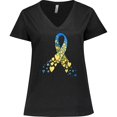 thumbnail image 3 of Inktastic Down Syndrome Awareness Blue and Yellow Hearts Ribbon Women's Plus Size V-Neck T-Shirt, 3 of 5
