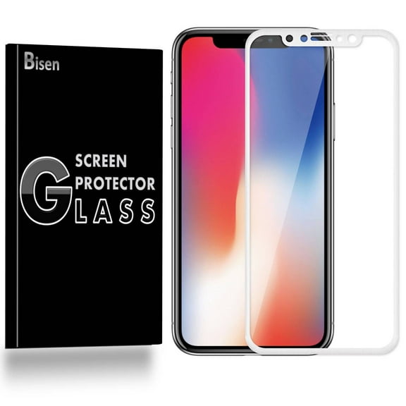 Apple iPhone X / iPhone 10 [2-PACK BISEN] [FULL COVERAGE] Tempered Glass Screen Protector [Case Friendly], Edge-To-Edge Protect, Anti-Scratch, Anti-Shock [White]