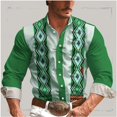 thumbnail image 3 of Camisa de hombre estilo occidental retro geométrico para exteriores, informal, de calle, para uso diario, primavera y verano, con solapa, manga larga, tallas S-5XL, camisa de tela elástica, 3 of 5