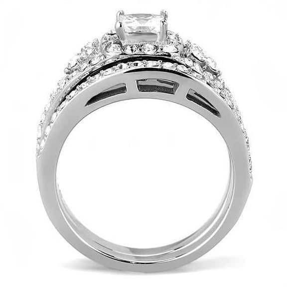 TK3253 - High polished (no plating) Stainless Steel Ring with AAA Grade CZ in Clear