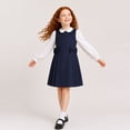 thumbnail image 4 of LittleSpring Toddler Girls Sleeveless Dress School Uniform Jumper Dress Navy Blue Pleated Hem 4T Back Zipper Cotton Round Bows Fashion, 4 of 6