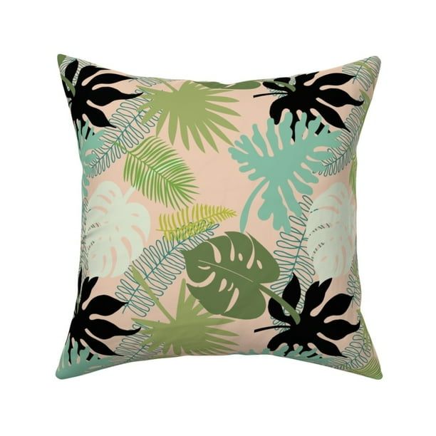 Palm Frond Tropical Green Blush Throw Pillow Cover W Optional Insert By Roostery Walmart Com Walmart Com