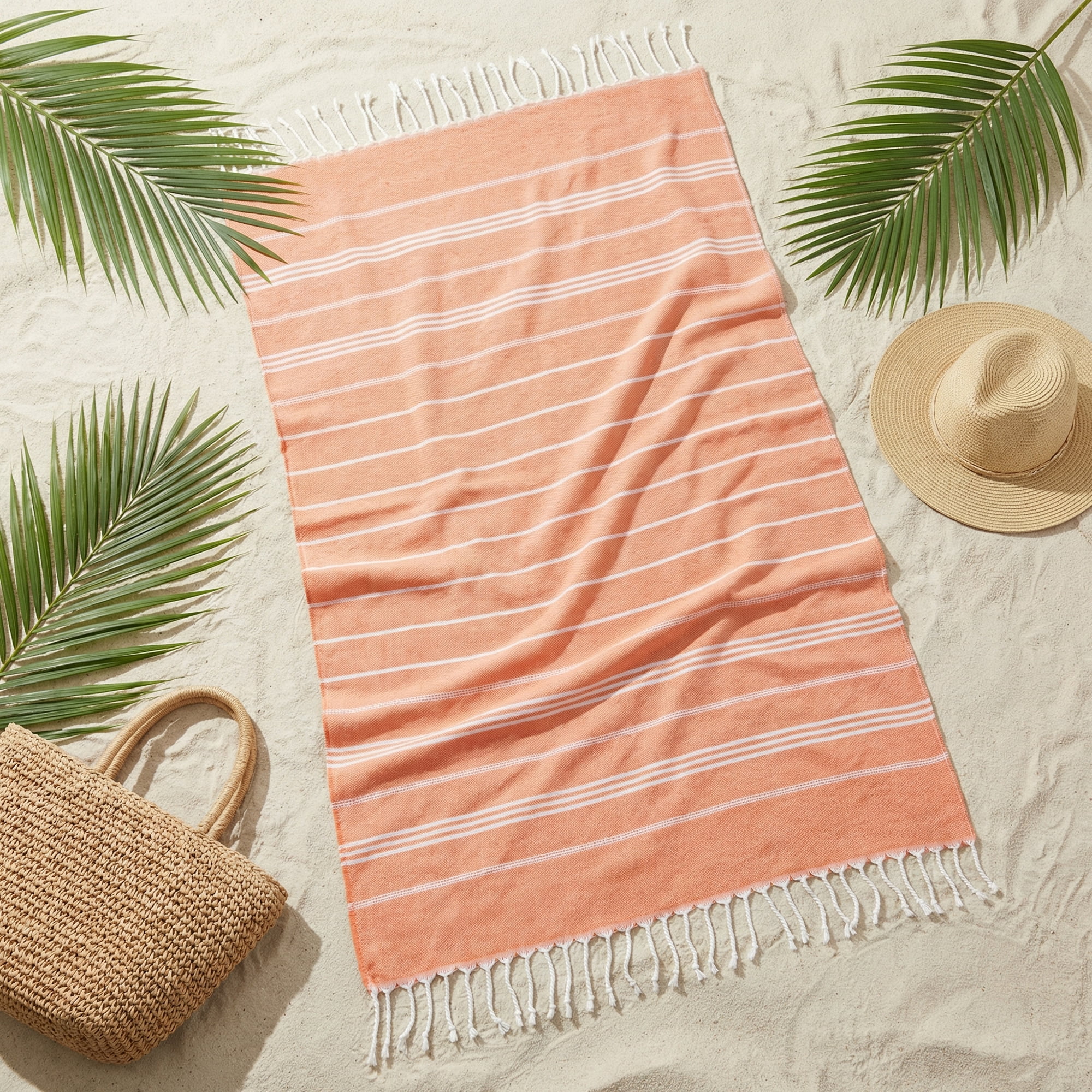 Unique Bargains Stripe Turkish Quick Dry Beach Towel 2 Pack Orange 71"x35"