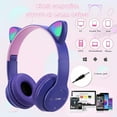 thumbnail image 2 of Kids Headphones, Cute Cat Ear Wireless Headphones, over on Ear Bluetooth 5.0 Game Headset for Kids Adults with Microphone, Purple, 2 of 13