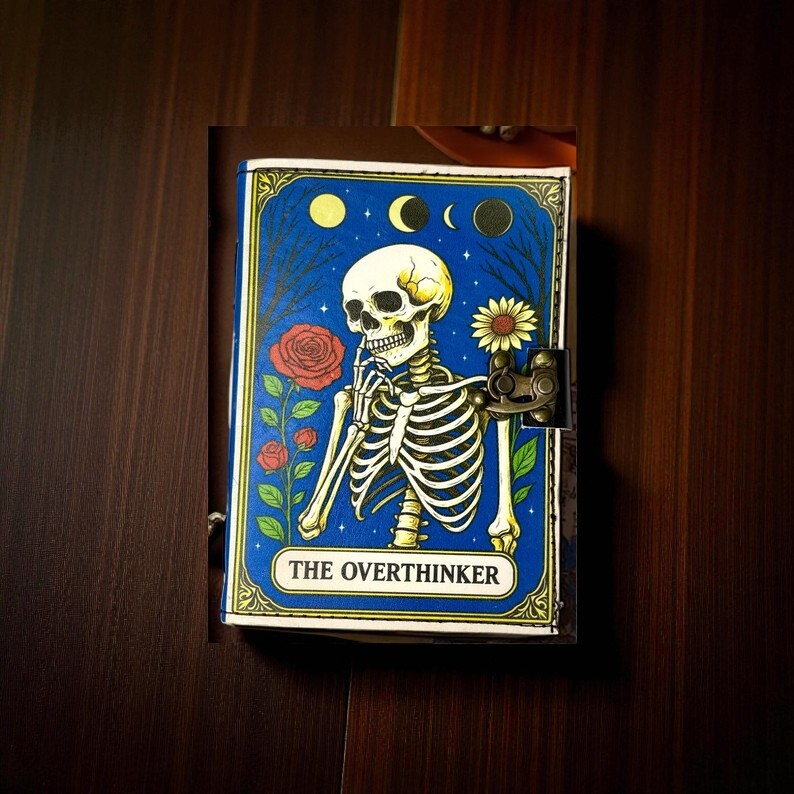 Handmade Leather Journal – “The Overthinker”  5x7 in, 200 Handmade Pages, Vintage Clasp, Aesthetic Writing Notebook